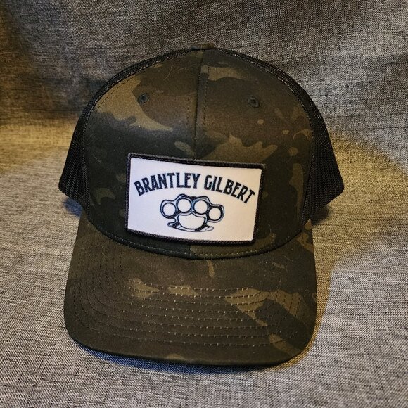 Yupoong Brantley Gilbert Knuckles Black Camo Mesh Back Snapback Trucker Hat - Picture 2 of 8